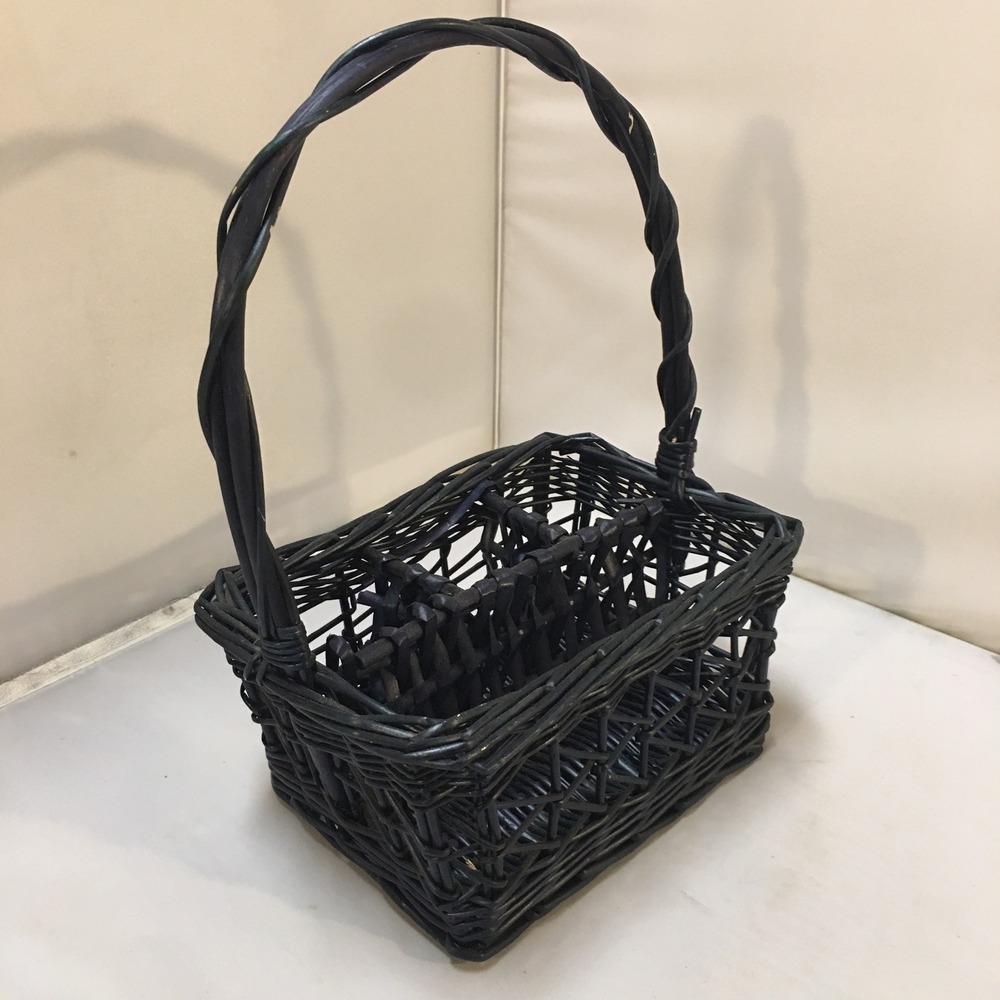 Woven Wicker Utensil Caddy Basket Unisex OS Navy Blue Divided Handle Picnic